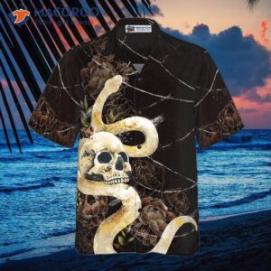 Gothic Skull With Snake Hawaiian Shirt For , Black Peony Flower Goth