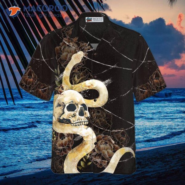 Gothic Skull With Snake Hawaiian Shirt For , Black Peony Flower Goth