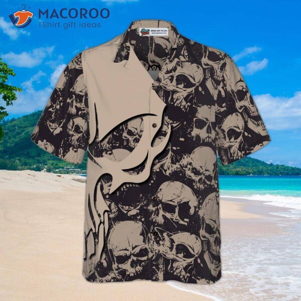 Gothic Winged Skull Hawaiian Shirt, Black And White Pattern
