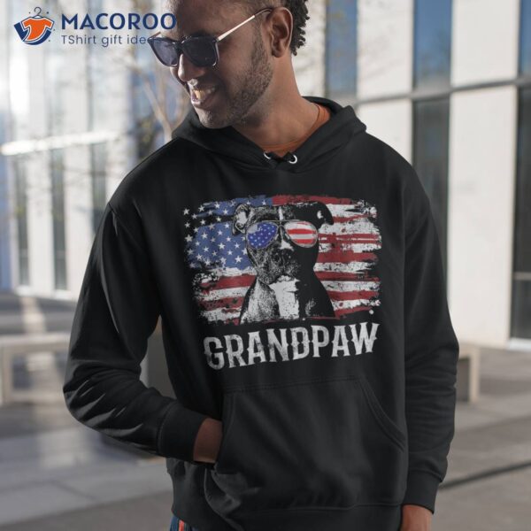 Grandpaw Pitbull American Flag Sunglasses Pittie Dog Grandpa Shirt