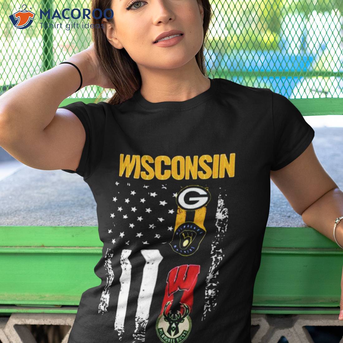 Wisconsin Sport T-Shirt includes Packers Bucks Brewers Badgers "ALL  WISCONSIN"