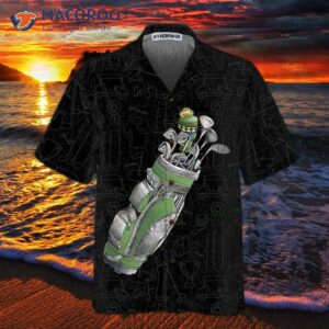 Green Golf Bag Pattern Hawaiian Shirt With Golfer Design, Golfing Items Shirt, Best Gift For Golfers