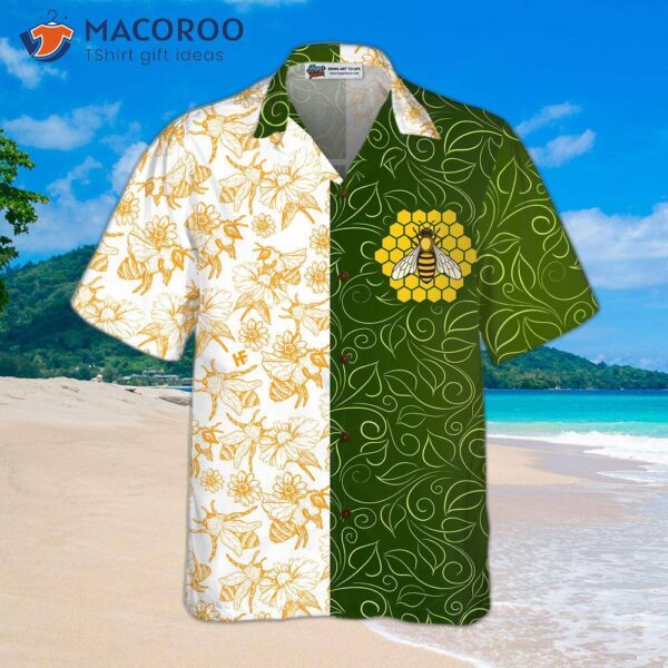 Green Leaves, Honey Bee, Hawaiian Shirt