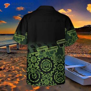 Green Steampunk Mechanic Hawaiian Shirt, Button-up Shirt For , Cool Gift