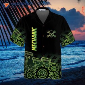 green steampunk mechanic hawaiian shirt button up shirt for cool gift 2