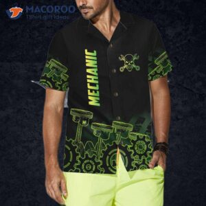 green steampunk mechanic hawaiian shirt button up shirt for cool gift 3