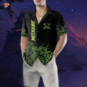 green steampunk mechanic hawaiian shirt button up shirt for cool gift 4