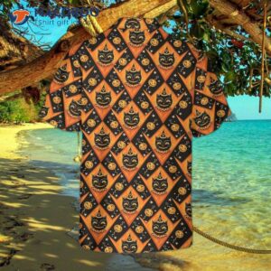 grinning black cats halloween hawaiian shirt for and pumpkin orange harlequin pattern 3