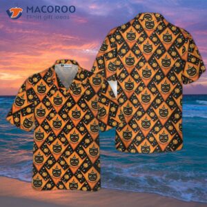 grinning black cats halloween hawaiian shirt for and pumpkin orange harlequin pattern 4