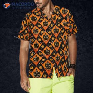 grinning black cats halloween hawaiian shirt for and pumpkin orange harlequin pattern 6