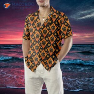 grinning black cats halloween hawaiian shirt for and pumpkin orange harlequin pattern 8