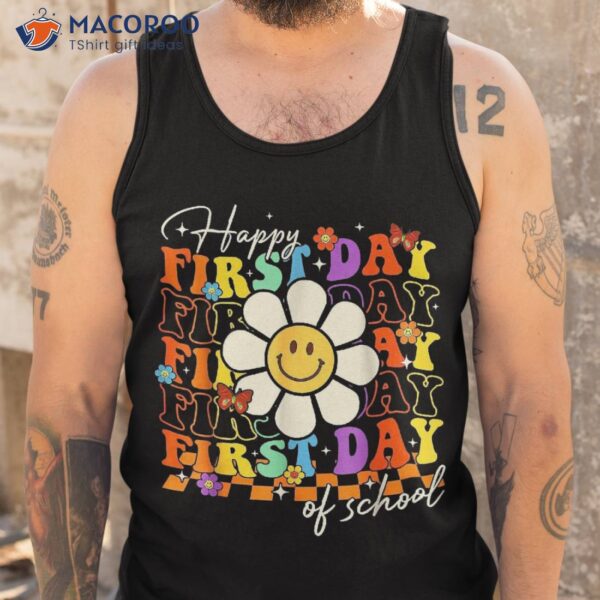 Groovy Happy First Day Of School Back To Teacher Kids Shirt