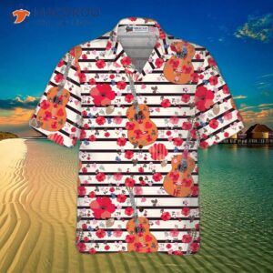 guitar and flower seamless pattern hawaiian shirt 1
