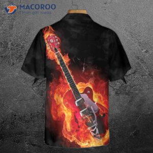 Guitar On Fire Hawaiian Shirt With American Flag Design