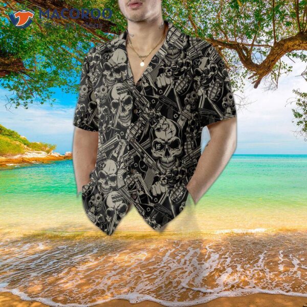 Guns And Skulls Pattern Hawaiian Shirt