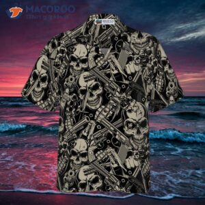 guns and skulls pattern hawaiian shirt 2