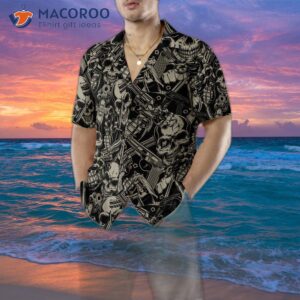 guns and skulls pattern hawaiian shirt 4