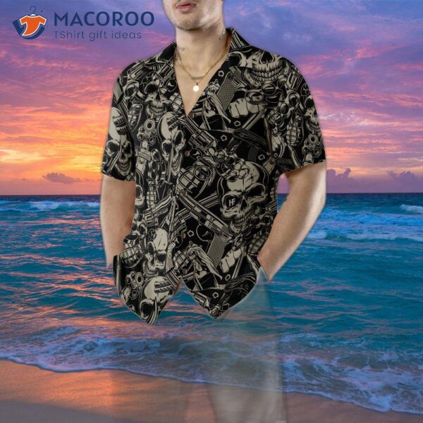 Guns And Skulls Pattern Hawaiian Shirt