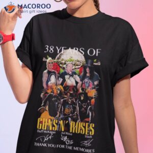 guns n roses 38 years of 1985 2023 duff mckagan axl rose and slash thank you for the memories signatures shirt tshirt 1