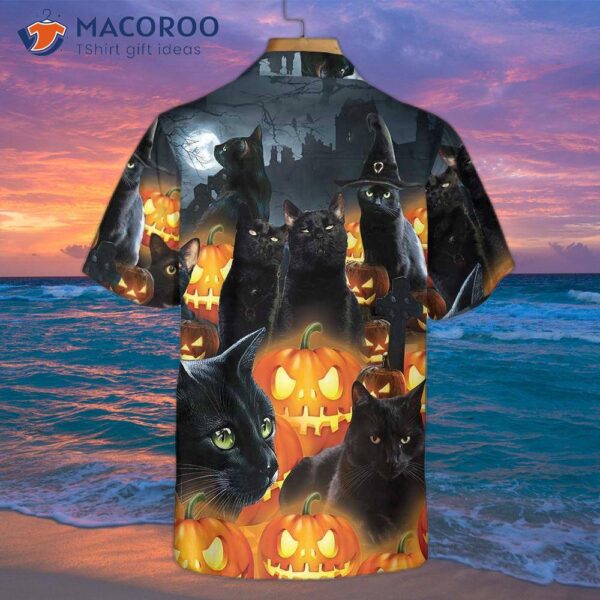 Halloween Black Cat And Pumpkin Hawaiian Shirt, Spooky Shirt For