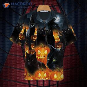 Halloween Black Cat And Pumpkin Hawaiian Shirt, Spooky Shirt For