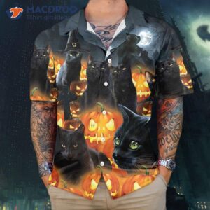 halloween black cat and pumpkin hawaiian shirt spooky shirt for 4