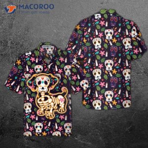 Halloween Gift Bone Skull Dog With Mexican Pattern Hawaiian Shirt, Funny Sugar Dachshund Shirt