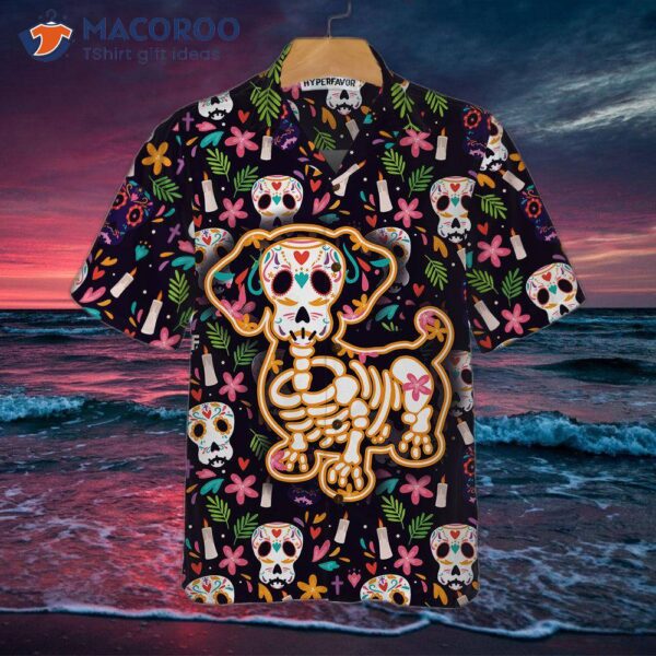 Halloween Gift Bone Skull Dog With Mexican Pattern Hawaiian Shirt, Funny Sugar Dachshund Shirt