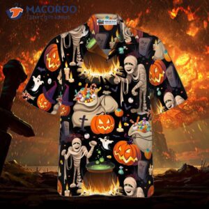 halloween mummy and bags of sweets hawaiian shirt 2