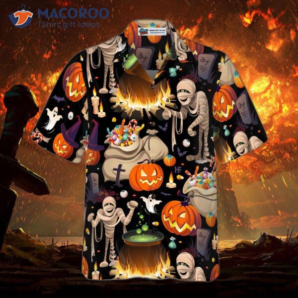 Halloween Mummy And Bags Of Sweets Hawaiian Shirt