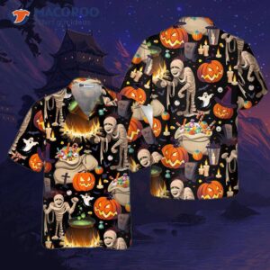 halloween mummy and bags of sweets hawaiian shirt 3