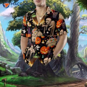 halloween mummy and bags of sweets hawaiian shirt 4