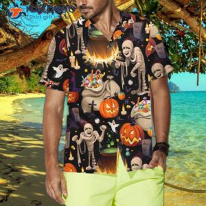 halloween mummy and bags of sweets hawaiian shirt 5