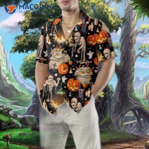 halloween mummy and bags of sweets hawaiian shirt 6