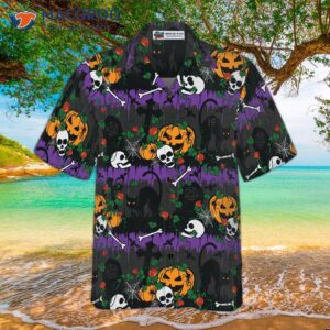 halloween pumpkin and black cats hawaiian shirt 2