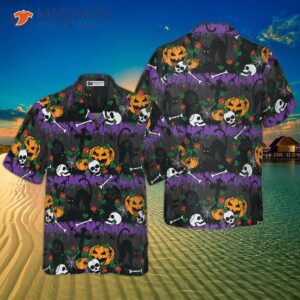 halloween pumpkin and black cats hawaiian shirt 3