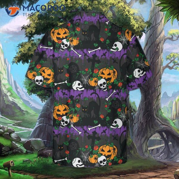 Halloween Pumpkin And Black Cats Hawaiian Shirt
