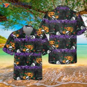 halloween pumpkin and black cats hawaiian shirt 5