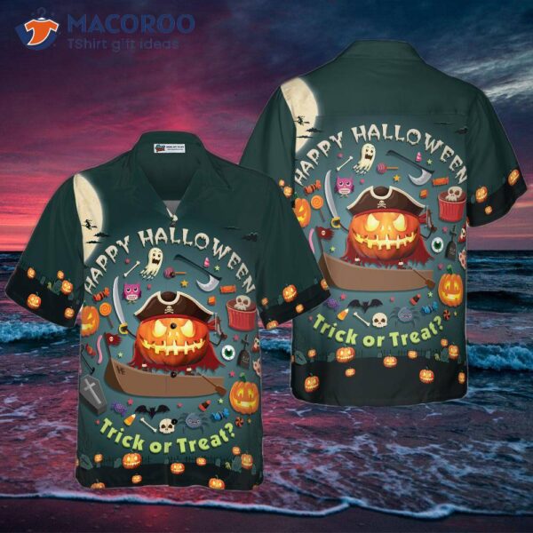 Halloween Pumpkin Pirate Hawaiian Shirt, Trick-or-treat Candy Cute Jack-o’-lantern Shirt