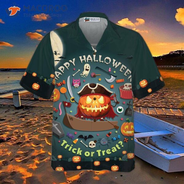 Halloween Pumpkin Pirate Hawaiian Shirt, Trick-or-treat Candy Cute Jack-o’-lantern Shirt