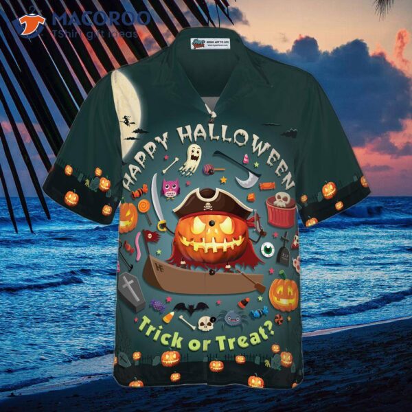 Halloween Pumpkin Pirate Hawaiian Shirt, Trick-or-treat Candy Cute Jack-o’-lantern Shirt