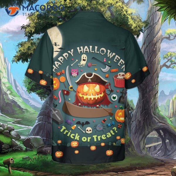 Halloween Pumpkin Pirate Hawaiian Shirt, Trick-or-treat Candy Cute Jack-o’-lantern Shirt