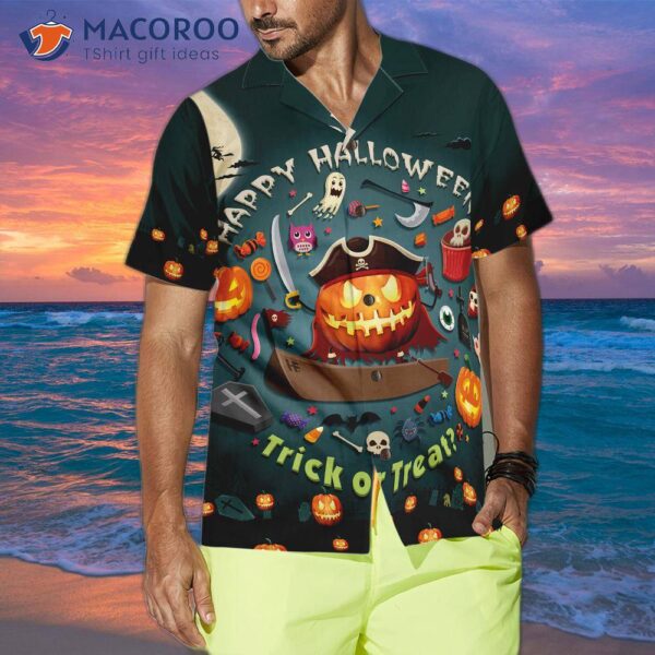 Halloween Pumpkin Pirate Hawaiian Shirt, Trick-or-treat Candy Cute Jack-o’-lantern Shirt