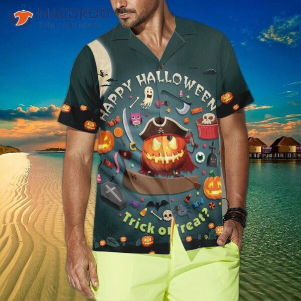 Halloween Pumpkin Pirate Hawaiian Shirt, Trick-or-treat Candy Cute Jack-o’-lantern Shirt