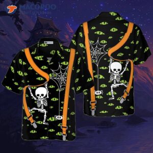 halloween skeleton and monster eye hawaiian shirt 0