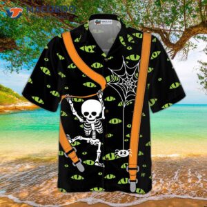 halloween skeleton and monster eye hawaiian shirt 2