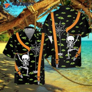 halloween skeleton and monster eye hawaiian shirt 3