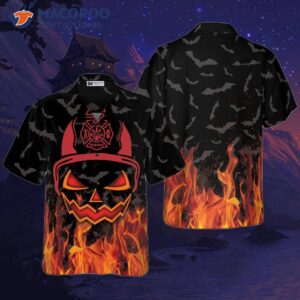 halloween themed firefighter hawaiian shirt 0