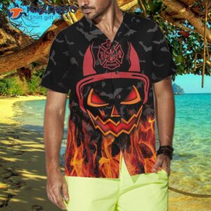 halloween themed firefighter hawaiian shirt 1