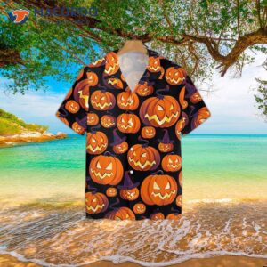 halloween themed pumpkin hawaiian shirt 2
